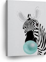 Zebra Animal Bubble Gum Art Teal Blue