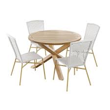 Acacia Wood Round Outdoor Dining Set