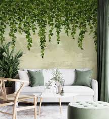 vine leaves hanging from above wall mural