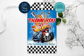 This retro inspired, colorful happy birthday banner print out is completely free to download and use for all your party needs. Printable Hot Wheels Birthday Thank You Tags Instant Download Bobotemp