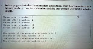 write a program that takes 5 numbers