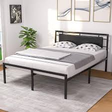 Excellent mattress support without a box spring? Mecor Metal Full Size Bed Frame With Black Upholstered Faux Leather Headboard Vintage Style Platform Bed Strong Metal Slats Support Easy Assembly Full Size Black Walmart Com Walmart Com