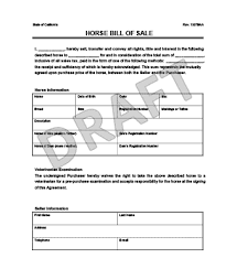 Horse Bill Of Sale Template
