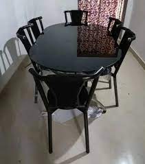 Oval Glass Dinner Table Set 6 Seater