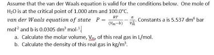 Assume That The Van Der Waals Equation