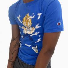 The manga portion of the series debuted in weekly shōnen jump in october 4, 1988 and lasted until 1995. Champion X Dragon Ball Z Blue T Shirt In Size Depop