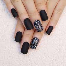 short fake nails black false nail matte
