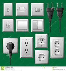 Power Outlet Light Switch And Electrical Plug Set Stock