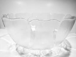 Arcoroc Punch Bowl Set Clear Pressed Glass Raised Petal Leaves