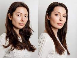 woman before and after makeup