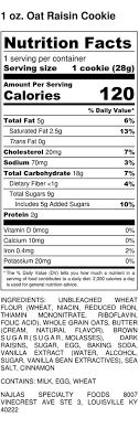 1 oz oat raisin cookie nutrition label