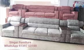 5 seater wooden suede fabric sofa set