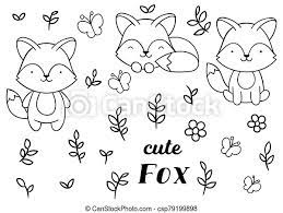 Push pack to pdf button and download pdf coloring book for free. Coloring Pages Black And White Set Cute Kawaii Hand Drawn Fox Doodles Print Canstock