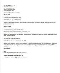 Sample Construction Worker Resume 9 Examples In Word Pdf