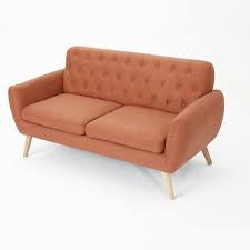 Eunice Petite Mid Century Modern Tufted Burnt Orange Fabric Sofa