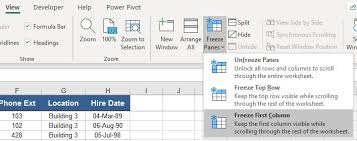 freeze panes in excel with exle