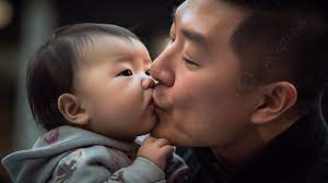 asian father kissing baby
