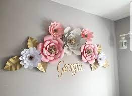 Paper Flowers For Girls Paper Flowers Uk Pink And Grey Wall Flowers Cute Nursery Art 3d Flowers For Girls Nursery Wall Flowers