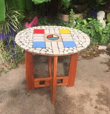 Mosaic Table Side End Wood Tile Stone
