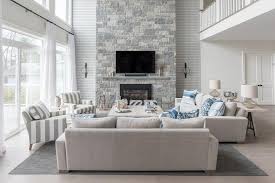 blue and gray living room with a two