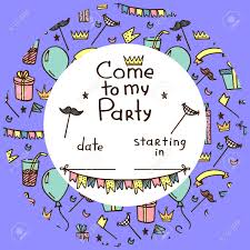 Invitation For Childrens Party Round Concept On Violet Background