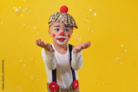 bright yellow background clown looking