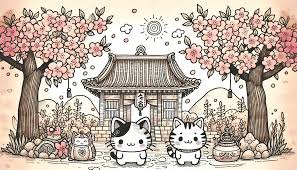 kawaii cats and cherry blossoms hd
