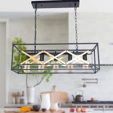 Unbranded 5 Light Kitchen Island Pendant Matte Black With Brown Finish Geometric Modern Industrial Dining Room Chandelier Mc1014 The Home Depot