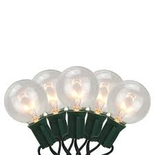 Set Of 20 Clear Transparent G50 Globe Patio Wedding Christmas Lights Green Wire