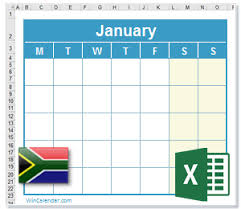 2015 Excel Calendar With Za Holidays
