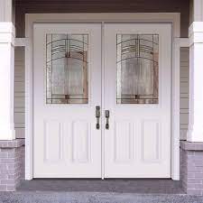 Feather River Doors 66 In X 81 625 In Rochester Patina 1 2 Lite Unfinished Smooth Right Hand Inswing Fiberglass Double Prehung Front Door Smooth
