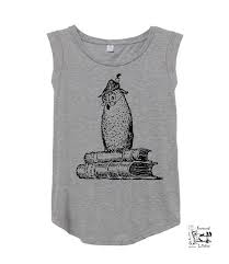 Wise Owl On Books Shirt Graphic Tshirt Tank Top Ladies Muscle Shirt