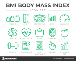 Bmi Body Mass Index Outline Icon Set Weight Height Bmi