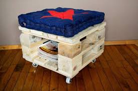Wood Pallet Ottoman With Blue Cushion