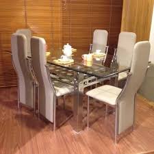6 Seater Cream Glass Dining Table Set