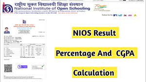 nios result percene and cgpa