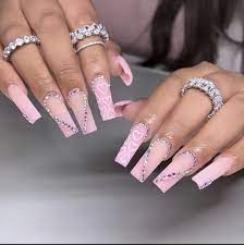 pink rhinestone nail art press on nails