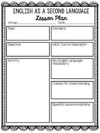 English As A Second Language Printable Lesson Plan Template By