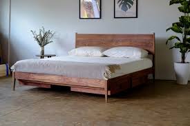wooden storage bed mid century modern