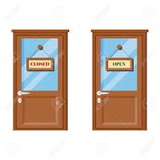 Set Of Wooden Doors With Glass Door Handle Open And Closed