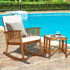 Acacia Wood Patio Rocking Chair Table Set