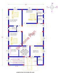 34 X 54 East Face 3 Bhk House Plan With