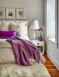 gray cream and purple bedroom decor