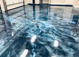 metallic epoxy floor blue