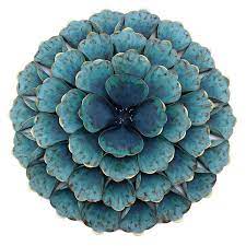 Metal Teal Blue Round Flower Wall Decor