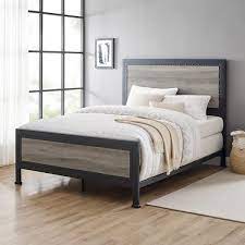 Grey Wash Queen Size Metal Bed Frame