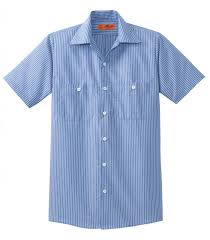 Long Size Short Sleeve Striped Industrial Work Shirt
