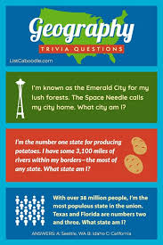Trivia questions are mostly one word or one line question/answer. Geography Trivia Fun For Kids U S Cities And States Listcaboodle