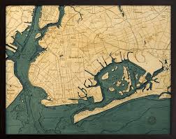 Brooklyn New York 3 D Nautical Wood Chart 24 5 X 31 Dark Frame