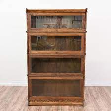 Antique Oak Bookcase With Glass Doors
